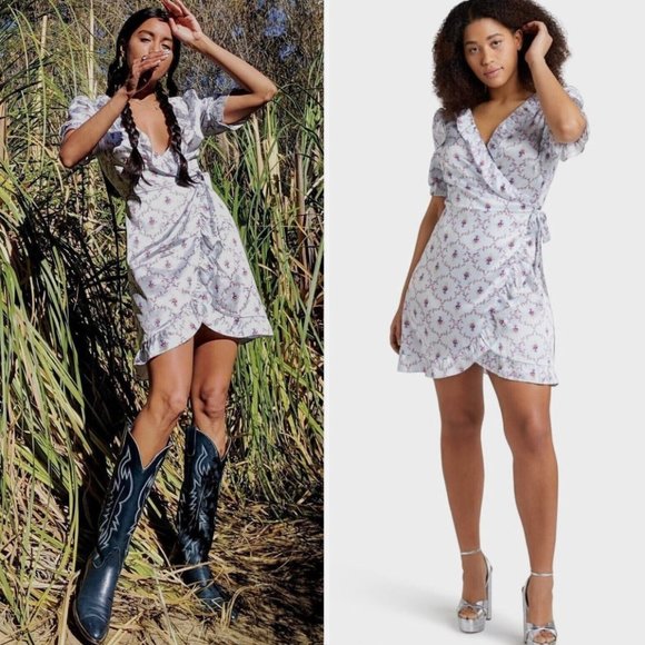 HILL HOUSE Nina Silk Wrap Dress - Cabernet Trellis, S - Picture 1 of 2